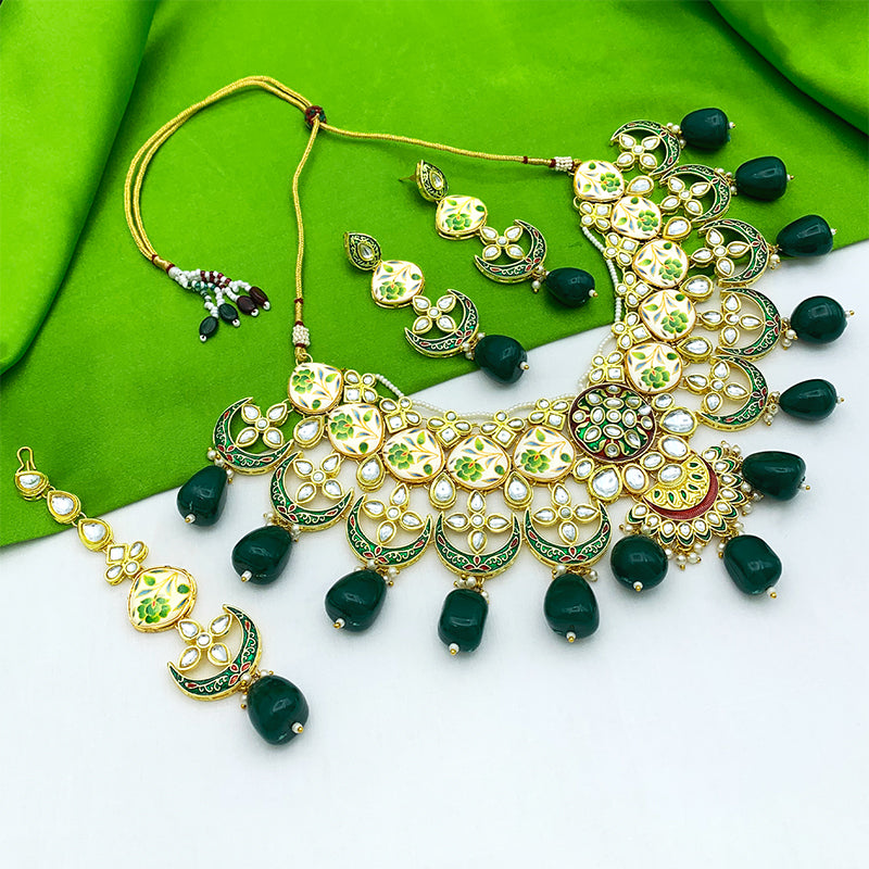 Sujwel Gold Plated Kundan Floral Design Choker Necklace For Women (08-0439)