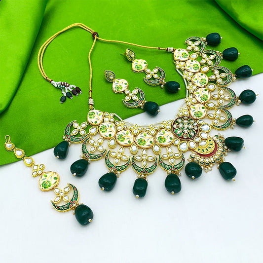 Sujwel Gold Plated Kundan Floral Design Choker Necklace For Women (08-0439)