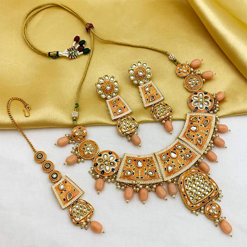 Sujwel Gold Kundan Mina Jewellery Set (08-0467)
