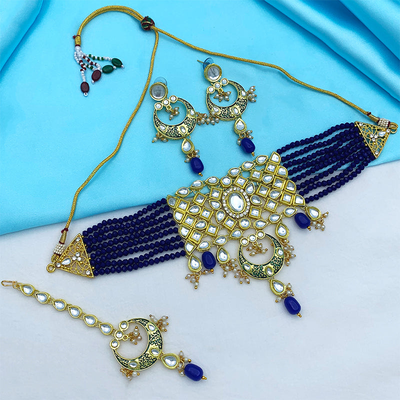 Sujwel Gold Plated Kundan Choker Necklace Set For Women (08-0261)
