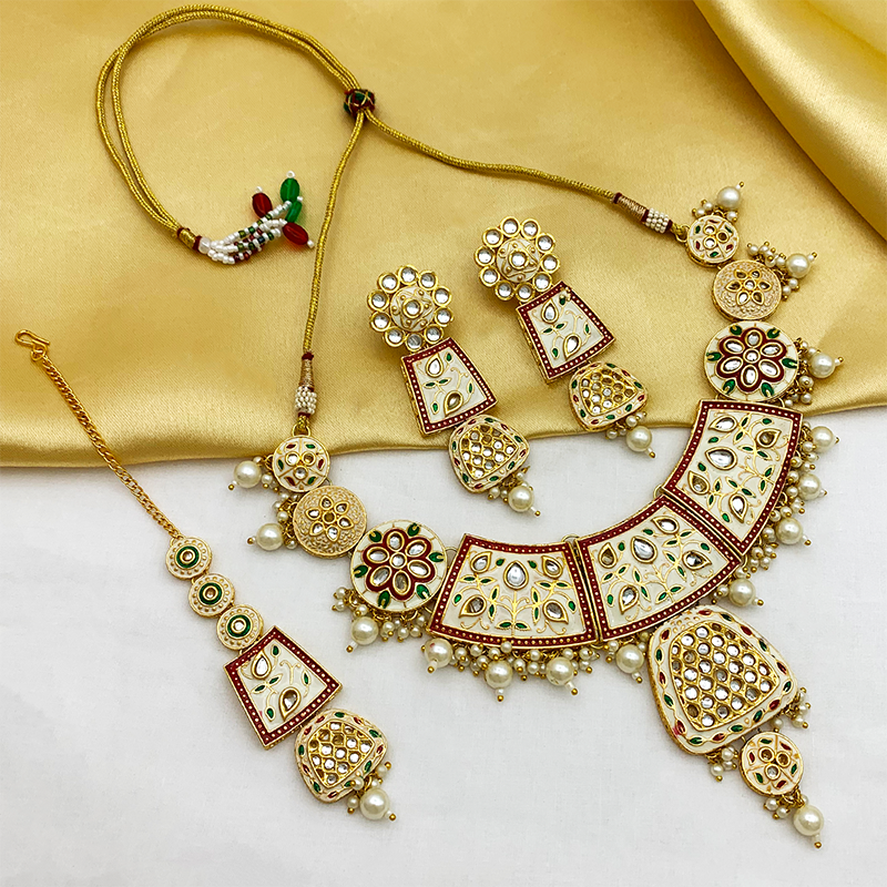 Sujwel Gold Kundan Mina Jewellery Set (08-0467)