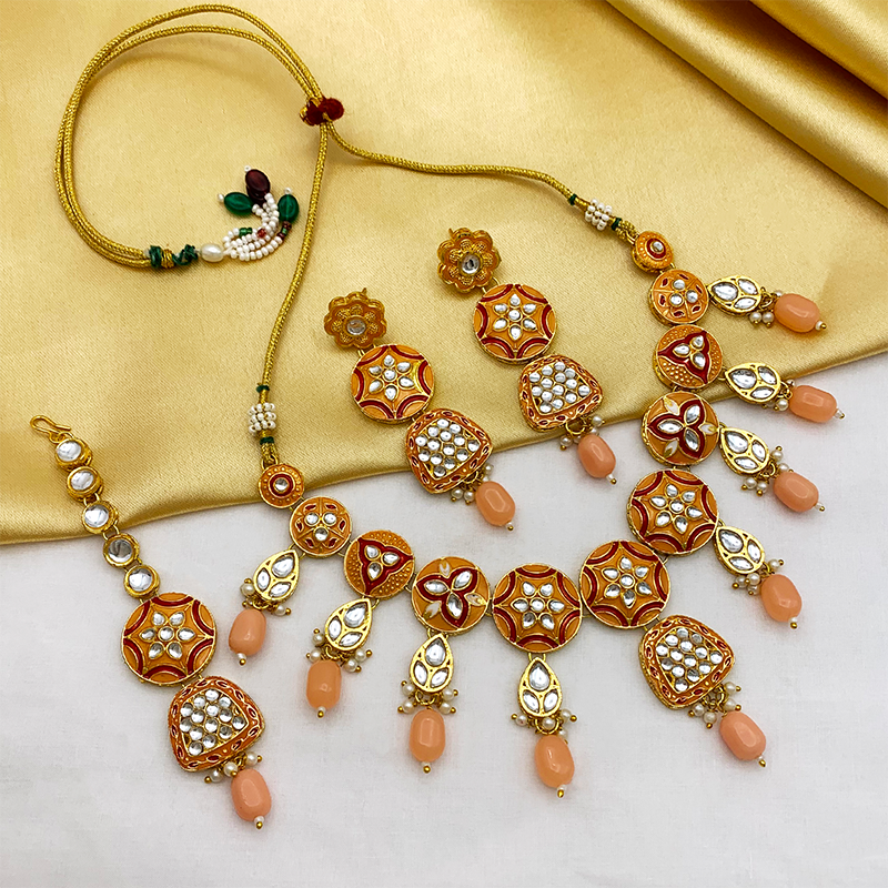 Sujwel Kundan and Meenakari Necklace Set (08-0471)