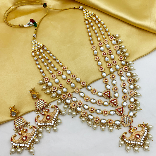 Sujwel Gold Kundan Necklace And Earrings(08-0504)