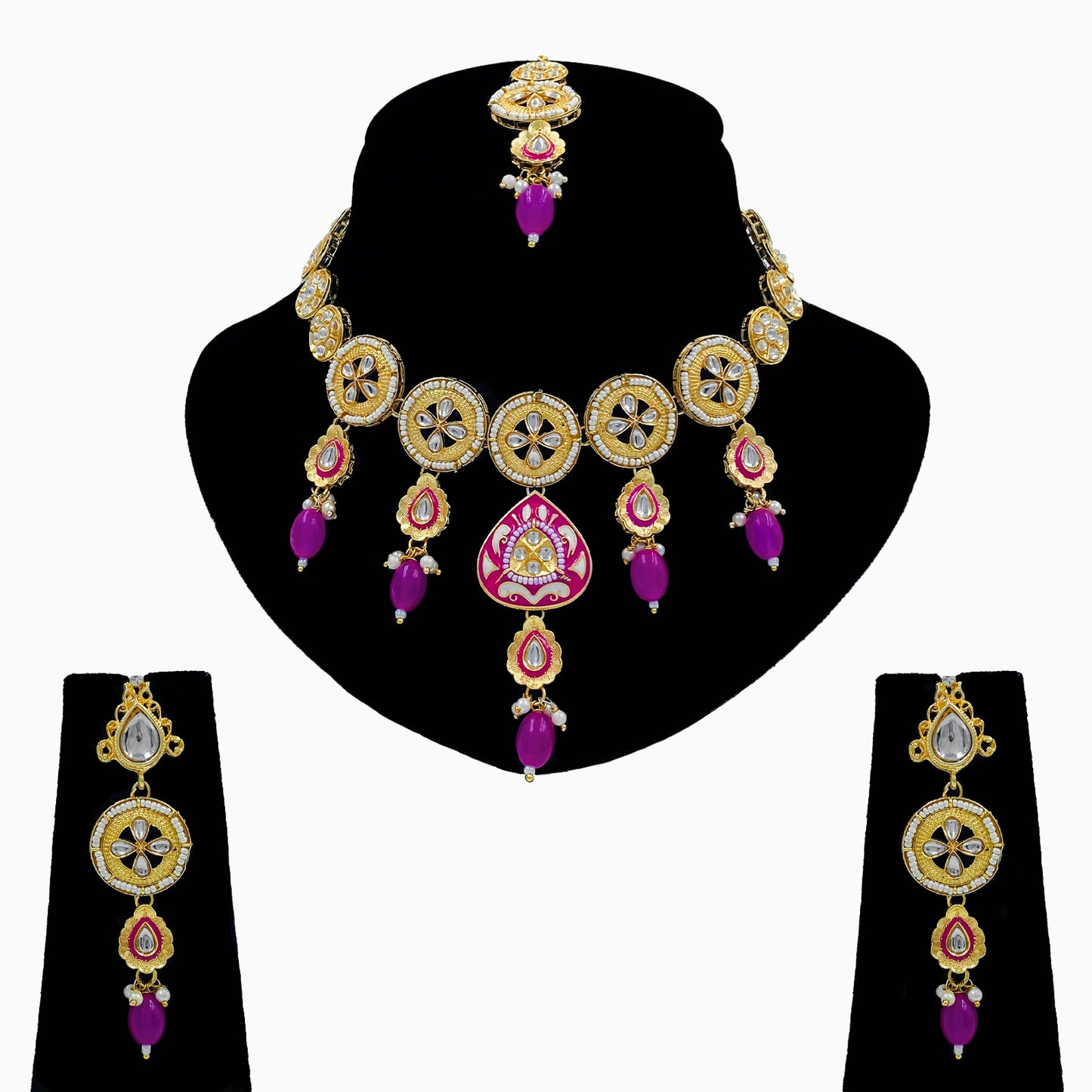 Kundan Meenakari Beads Necklace Set (08-0562)