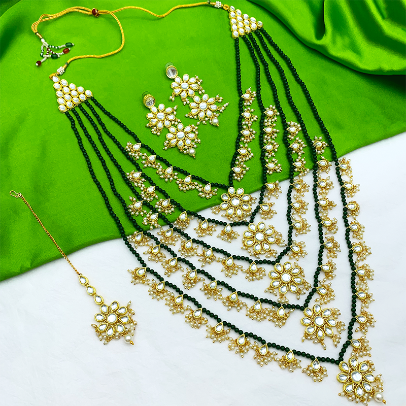 Sujwel Gold Plated Kundan 5 Layered Long Jewellery Set for Women (08-0107)