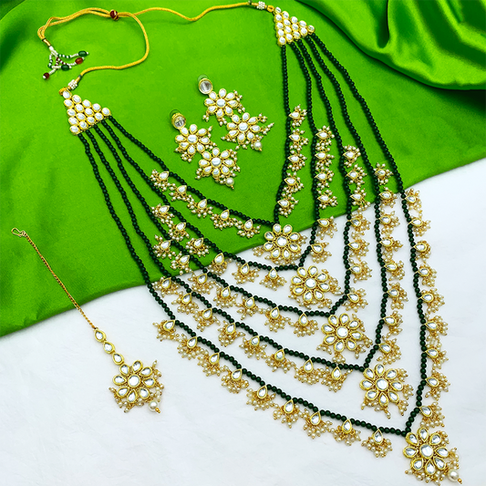 Sujwel Gold Plated Kundan 5 Layered Long Jewellery Set for Women (08-0107)