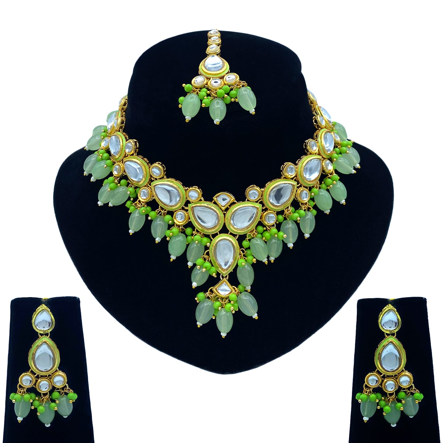 Sujwel Gold-Plated Kundan Necklace Set with Earrings, and Tikka for Girls and Women (08-0532)