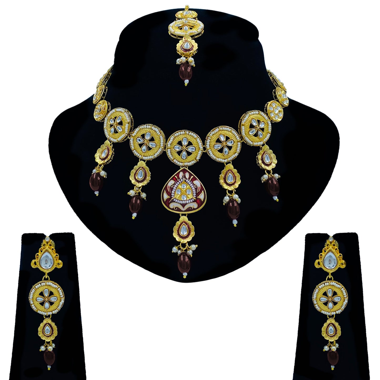 Kundan Meenakari Beads Necklace Set (08-0562)
