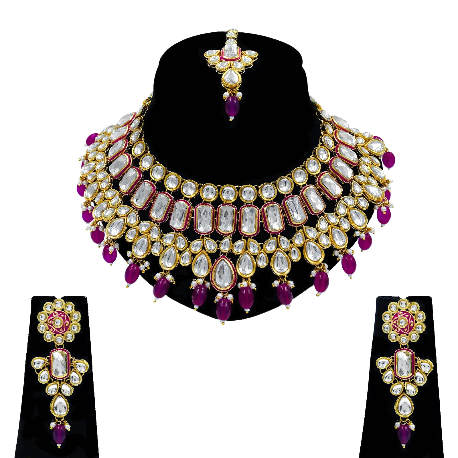 Kundan Meena Beaded Necklace Set for Women (08-0564) – Sujwel