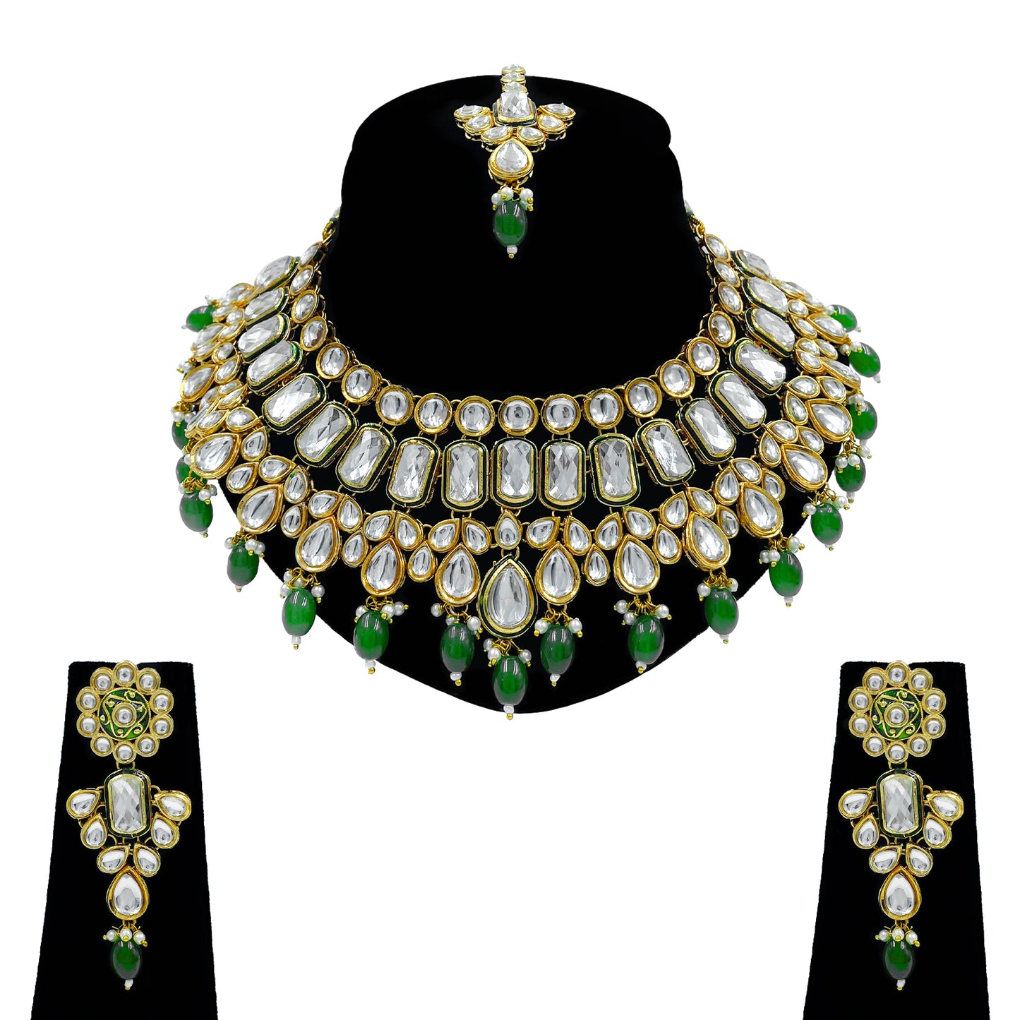 Kundan Meena Beaded Necklace Set for Women (08-0564)