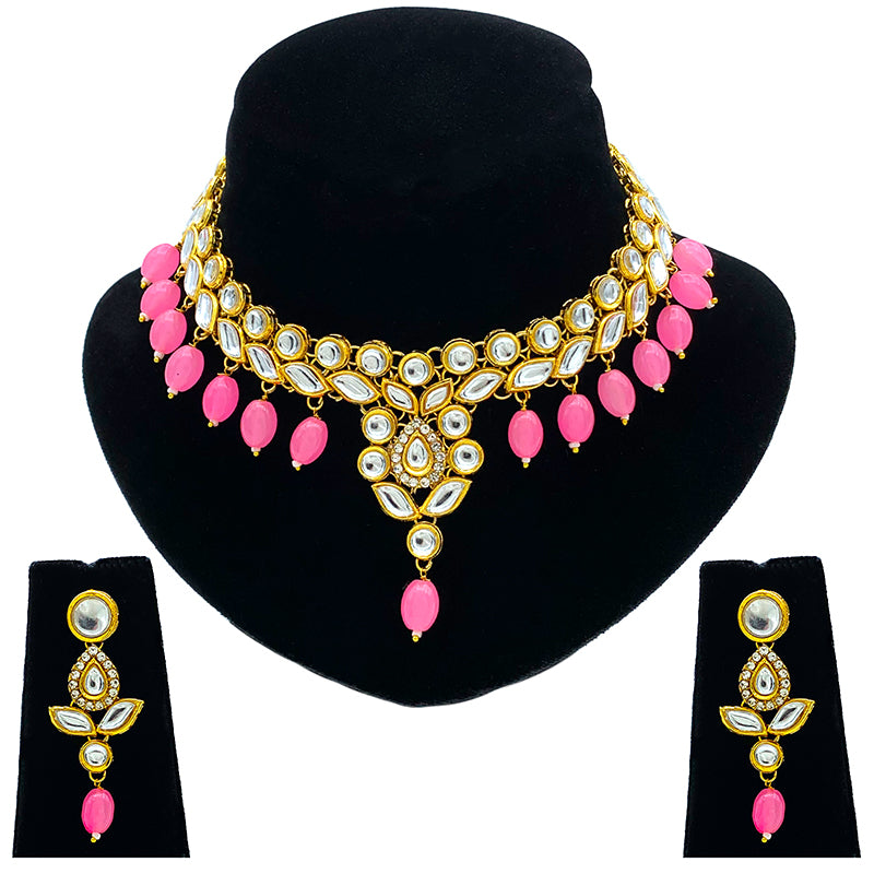 Sujwel Gold Toned Pearl Beads Kundan Choker Necklace Set (08-0457)