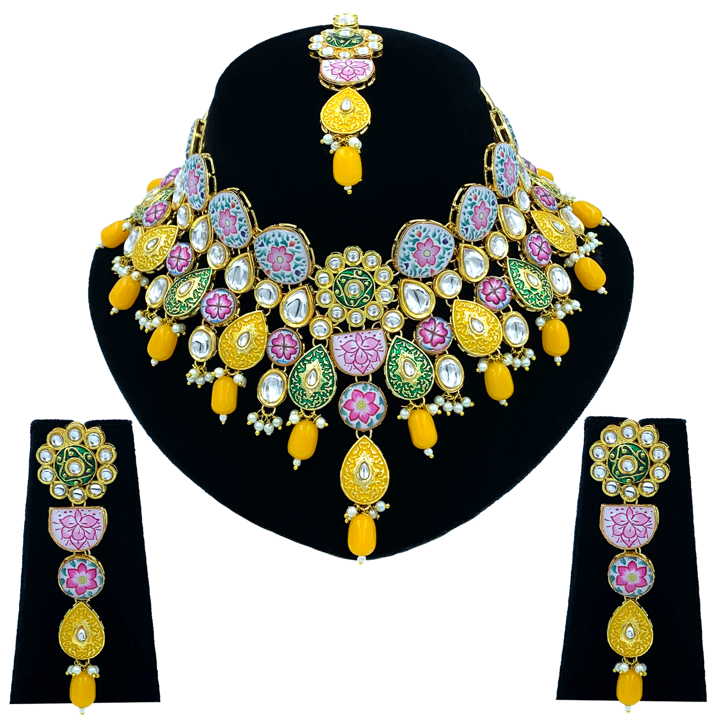 Kundan Meenakari Floral Set (08-0115)