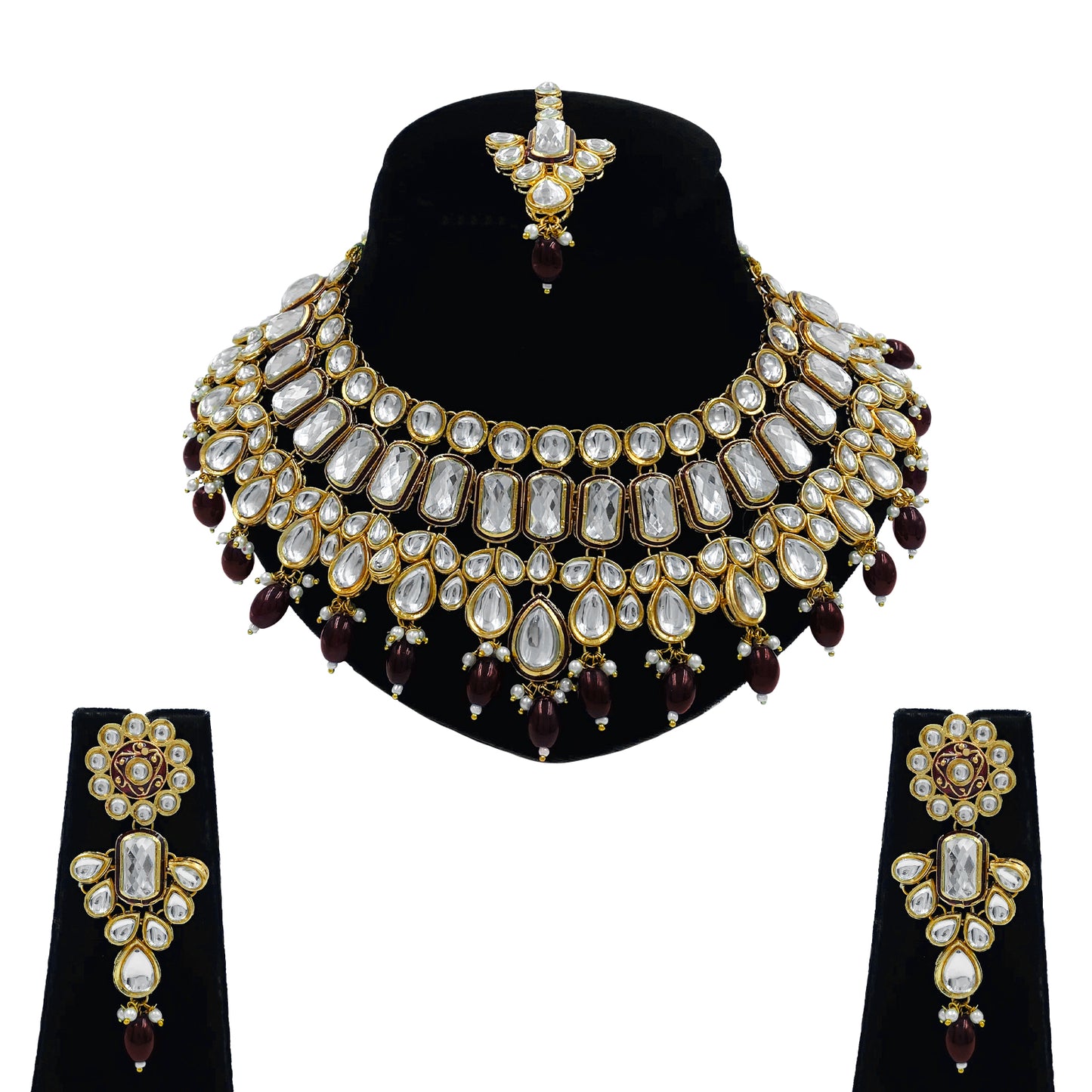 Kundan Meena Beaded Necklace Set for Women (08-0564)