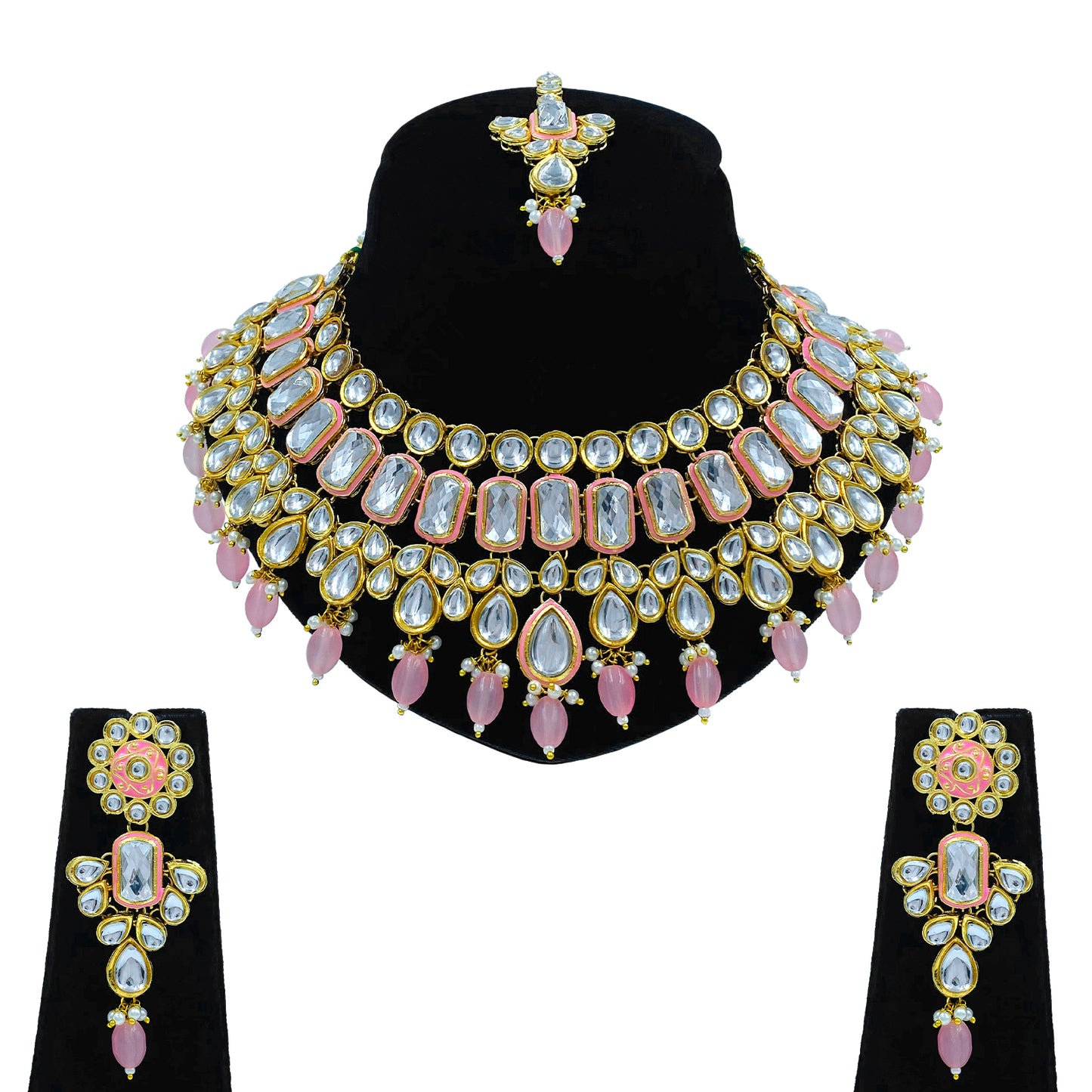 Kundan Meena Beaded Necklace Set for Women (08-0564)