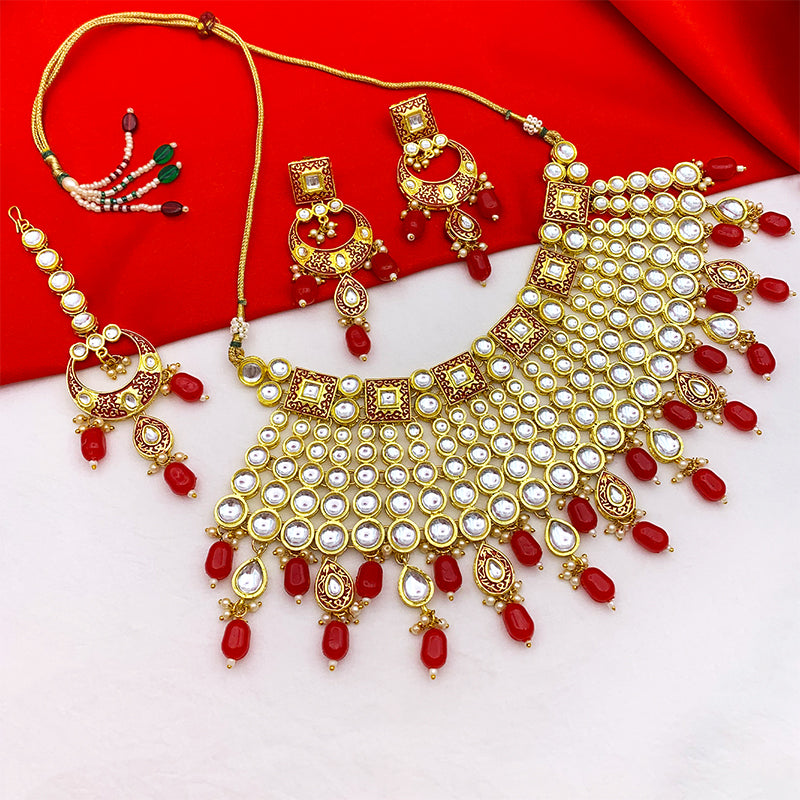 Sujwel Gold Plated Kundan Meenakari Choker Necklace Set (08-0469)