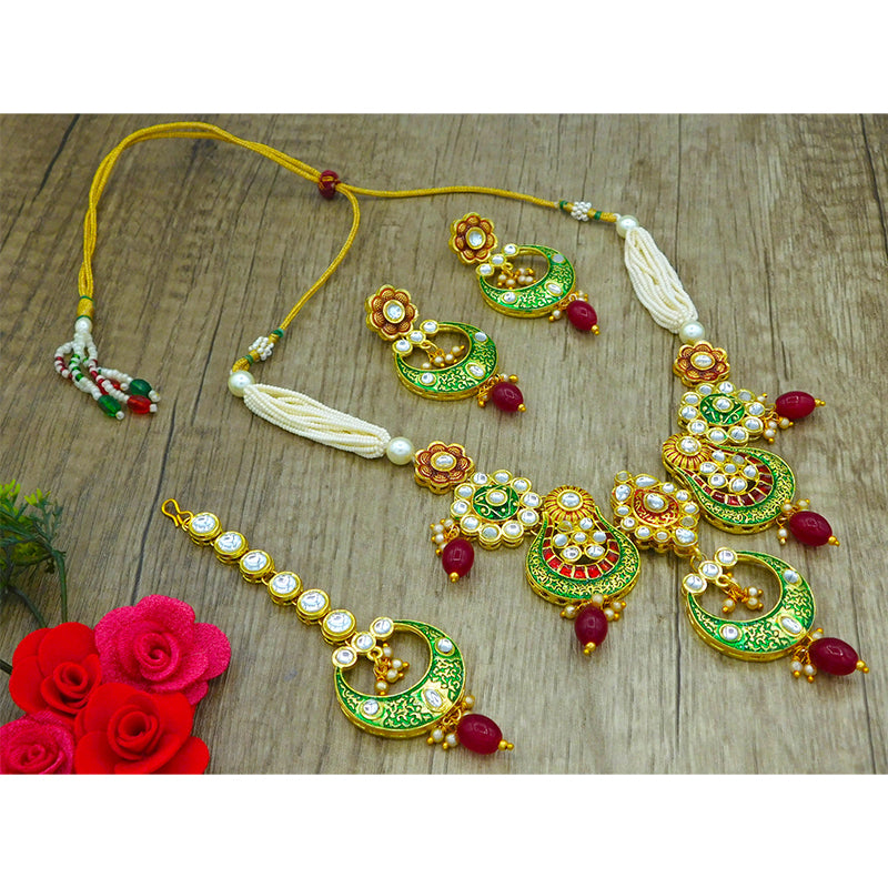 Sujwel Gold Plated Meenakari Choker Necklace Set (08-0230)