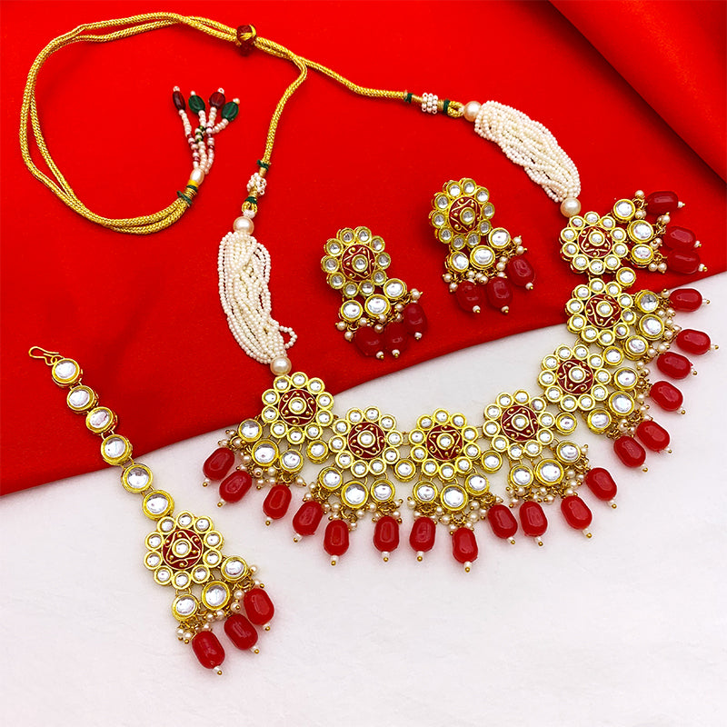 Sujwel Gold Kundan Mina Jewellery Set (08-0478)
