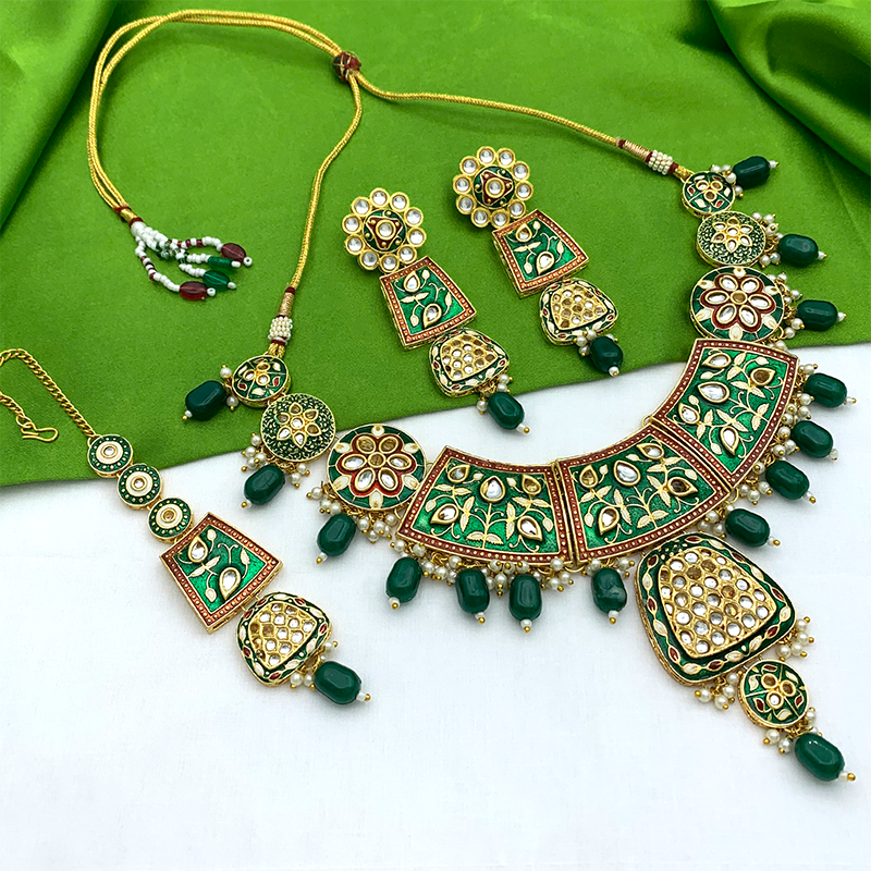 Sujwel Gold Kundan Mina Jewellery Set (08-0467)
