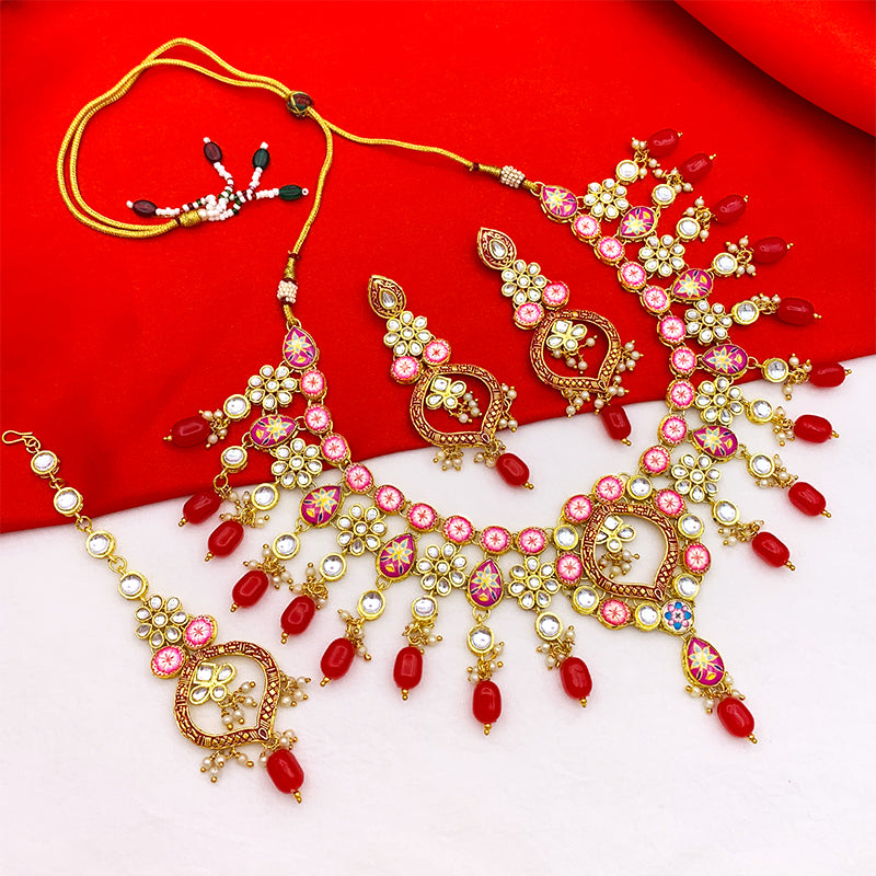 Sujwel Gold Plated Kundan Design Choker Necklace Set For Women (08-0450)