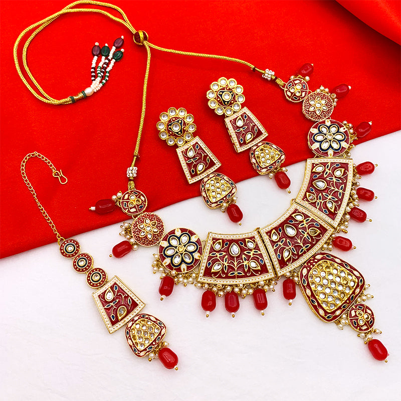 Sujwel Gold Kundan Mina Jewellery Set (08-0467)