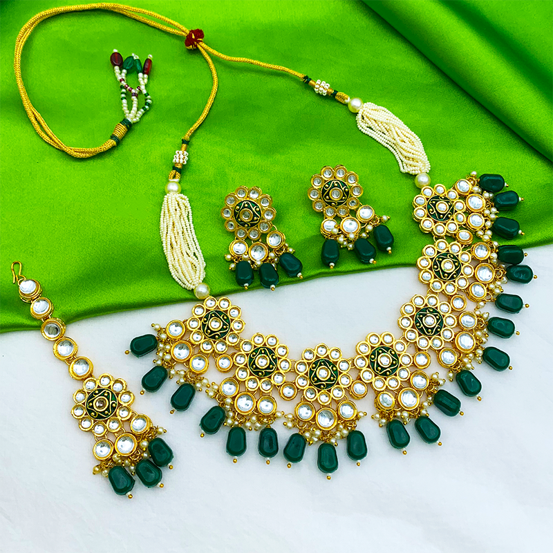 Sujwel Gold Kundan Mina Jewellery Set (08-0478)