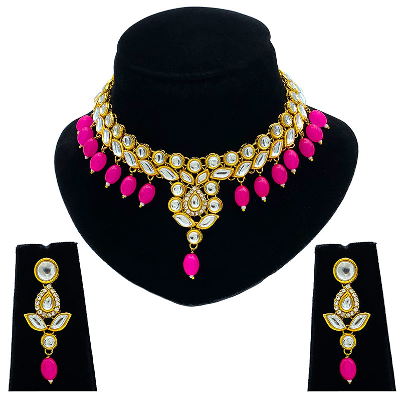 Sujwel Gold Toned Pearl Beads Kundan Choker Necklace Set (08-0457)