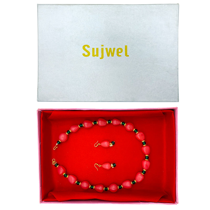 Sujwel Necklace Moti Mala with Matching Earrings for Women and Girls (08-0494)
