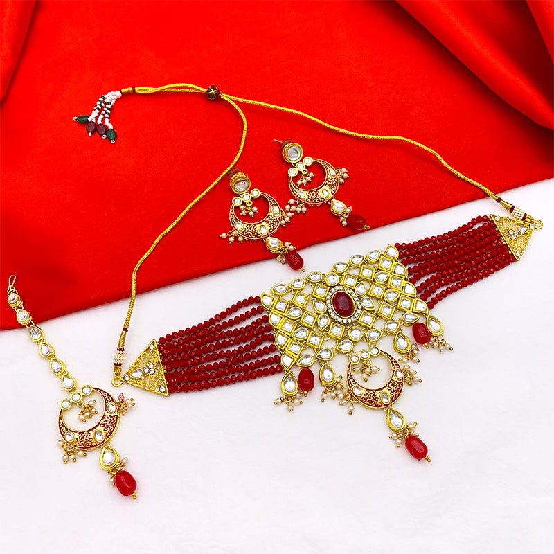 Sujwel Gold Plated Kundan Choker Necklace Set For Women (08-0261)