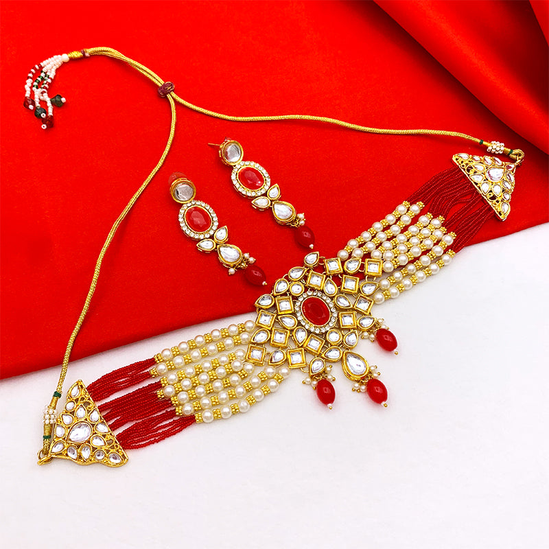 Sujwel Gold Kundan Crystal Jewellery Set (08-0480)