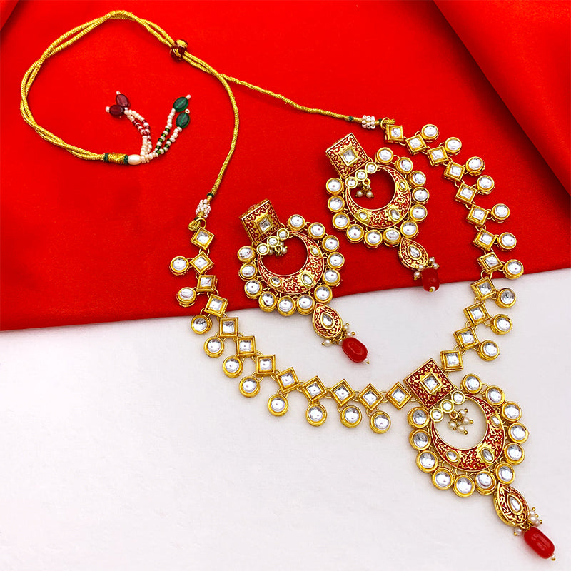 Sujwel Gold Kundan Mina Jewellery Set (08-0462)