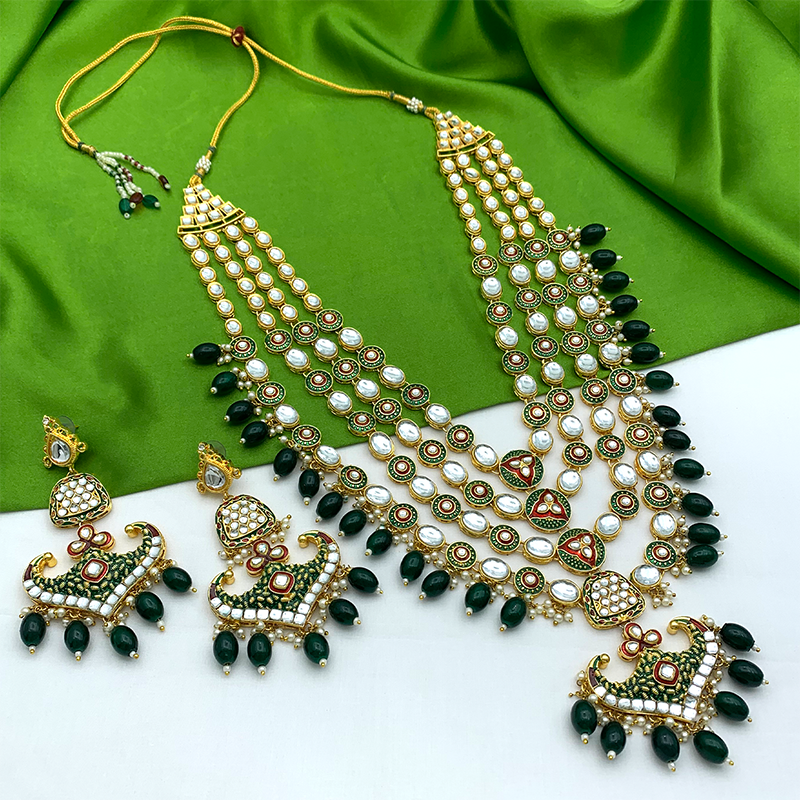 Sujwel Gold Kundan Necklace And Earrings(08-0504)