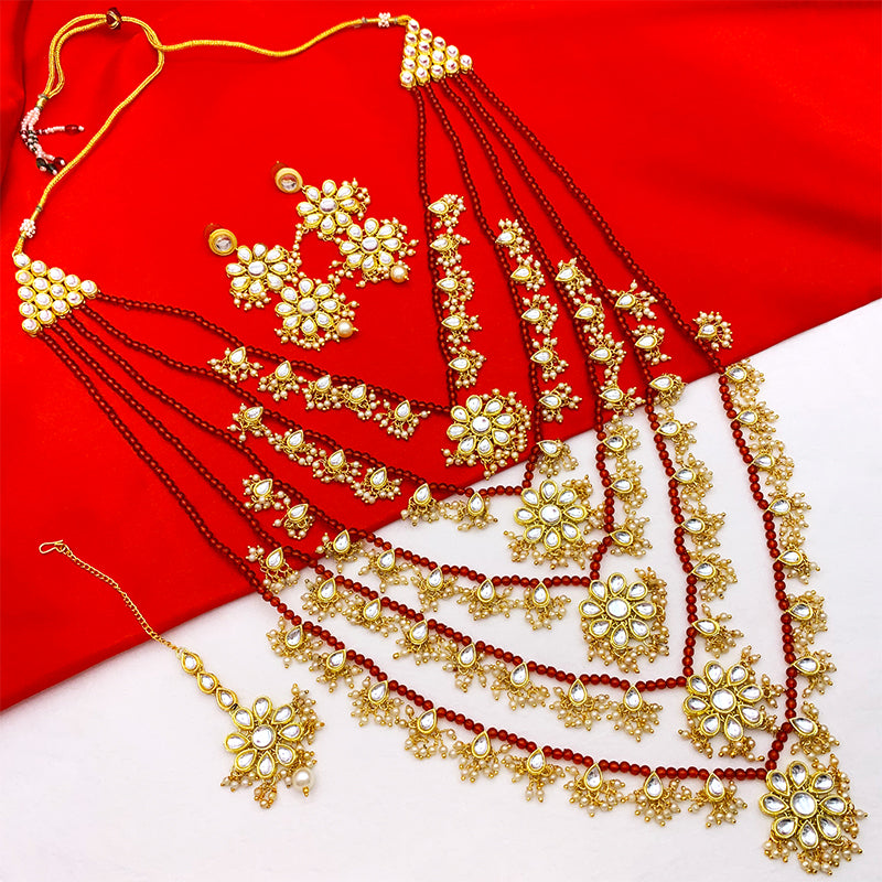 Sujwel Gold Plated Kundan 5 Layered Long Jewellery Set for Women (08-0107)