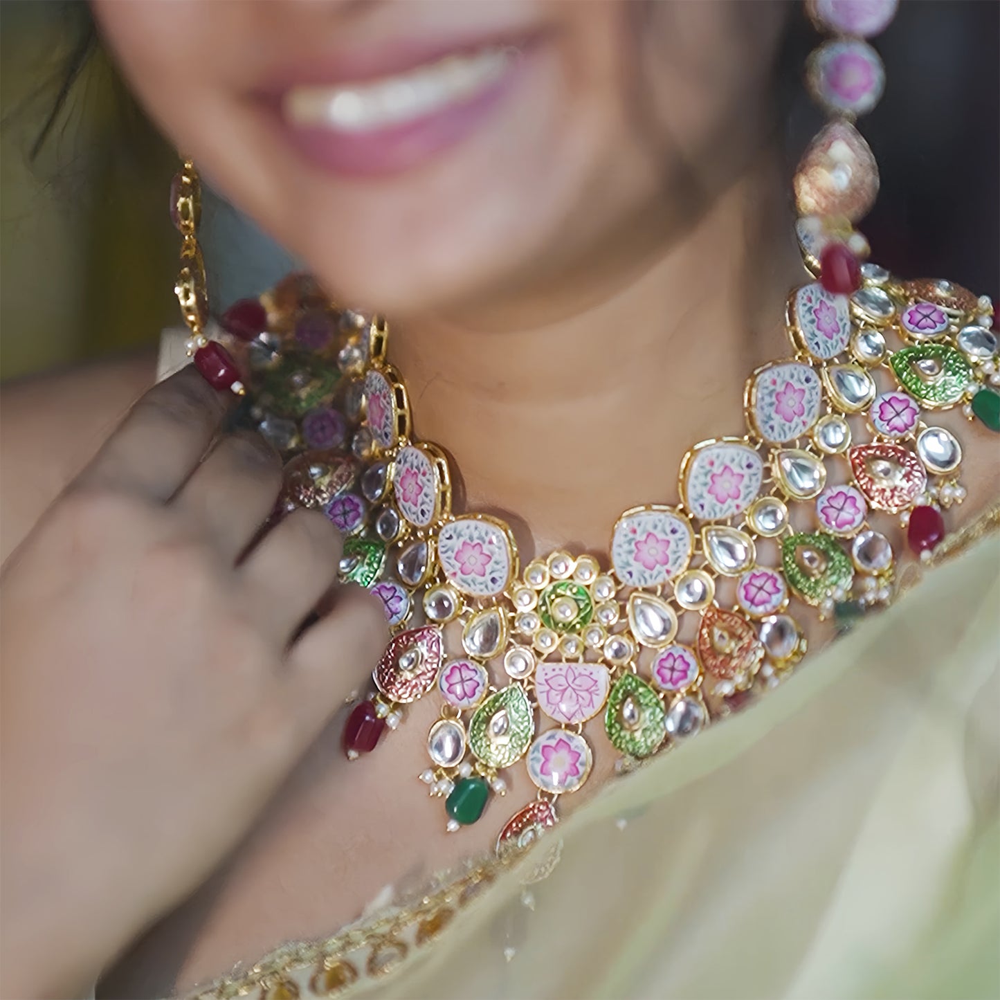 Kundan Meenakari Floral Set (08-0115)