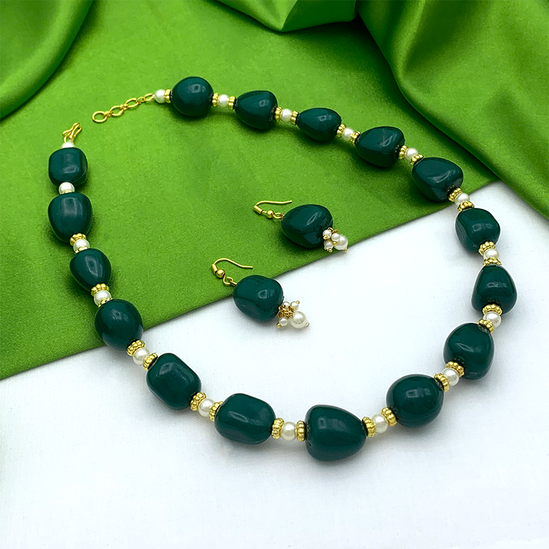 Sujwel Necklace Moti Mala with Matching Earrings for Women and Girls (08-0494)