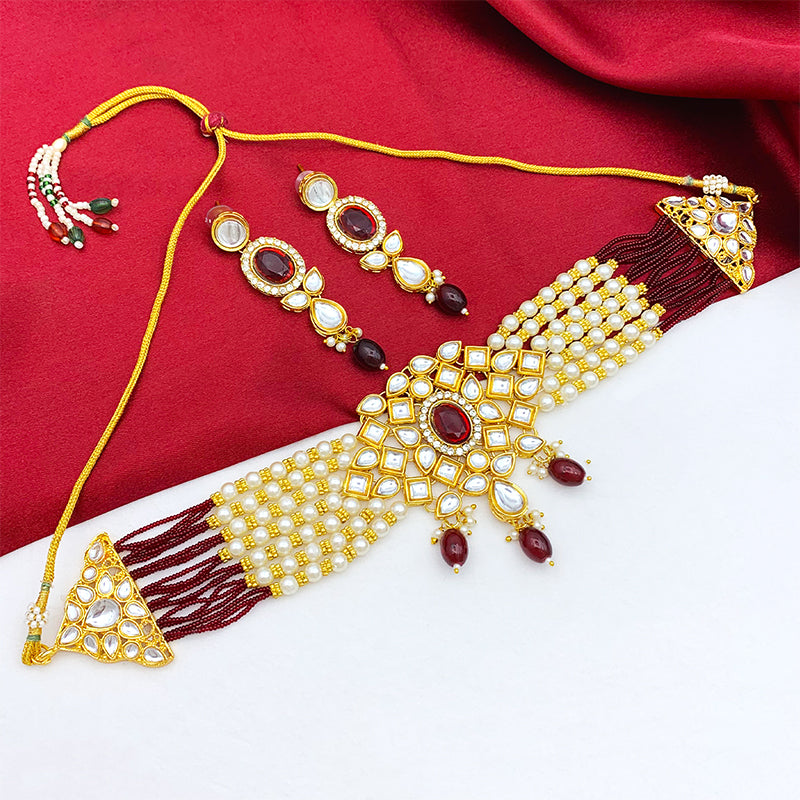 Sujwel Gold Kundan Crystal Jewellery Set (08-0480)