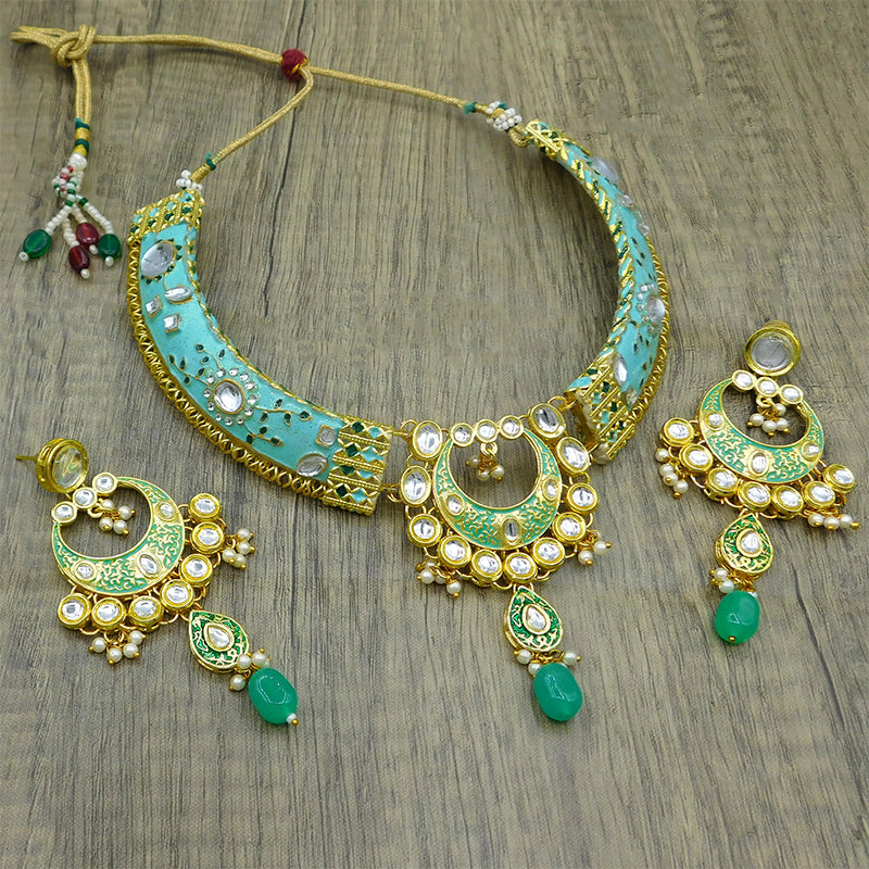 New Sujwel Imitation Hathi Dant Gold Necklace Set (08-0474)