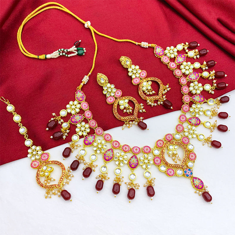 Sujwel Gold Plated Kundan Design Choker Necklace Set For Women (08-0450)
