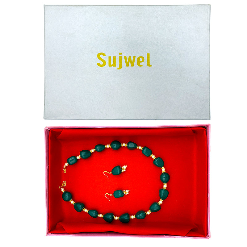 Sujwel Necklace Moti Mala with Matching Earrings for Women and Girls (08-0494)