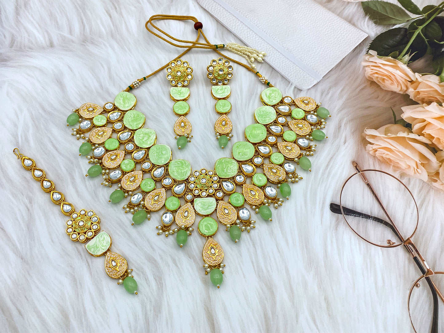 Kundan Meenakari Floral Set (08-0500)