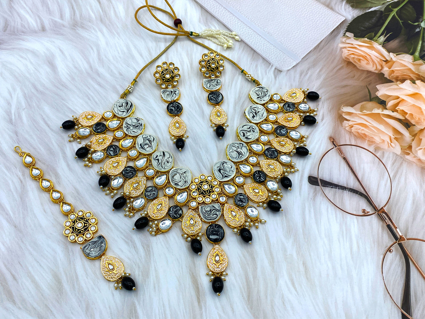 Kundan Meenakari Floral Set (08-0500)