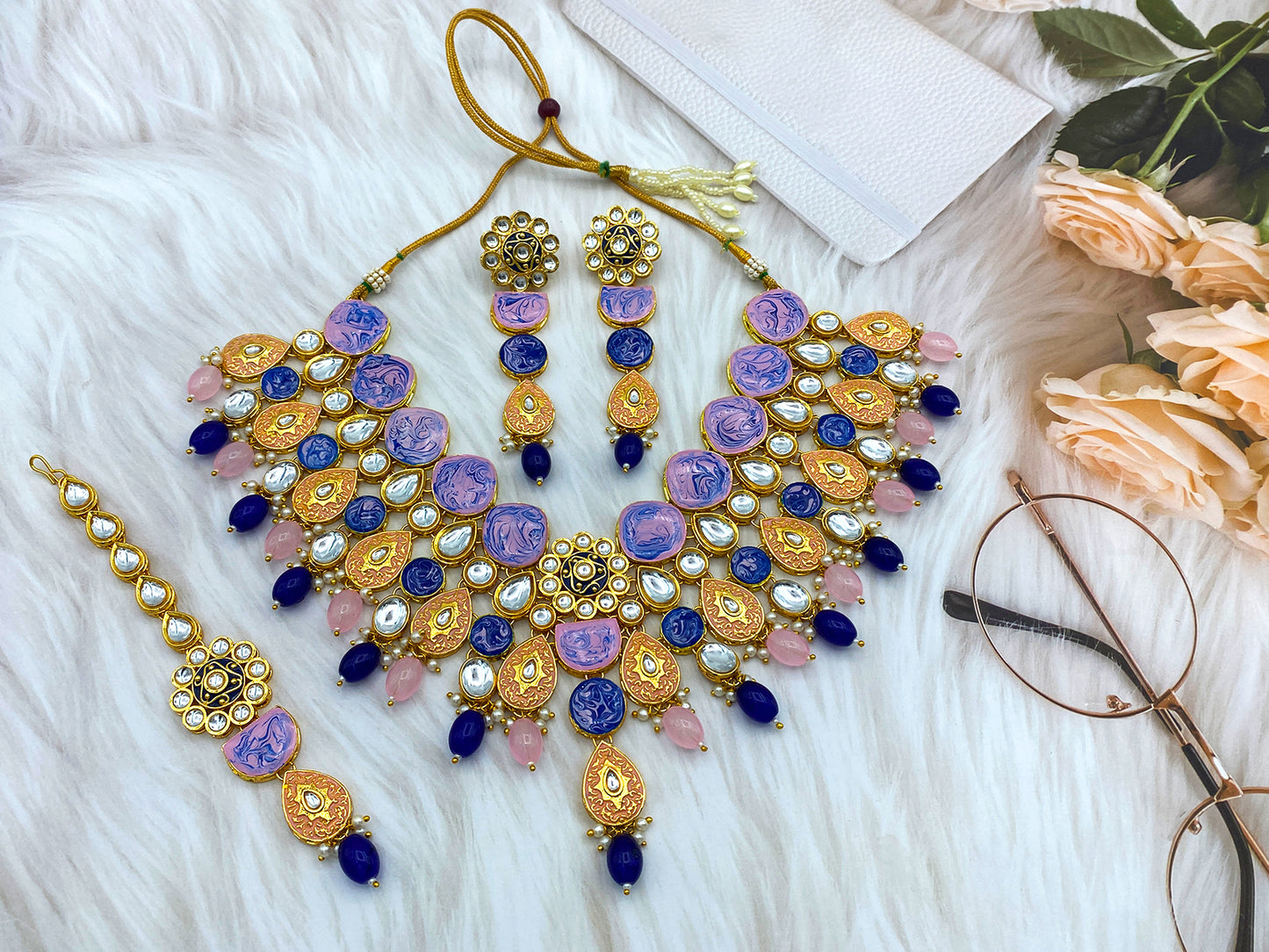 Kundan Meenakari Floral Set (08-0500)