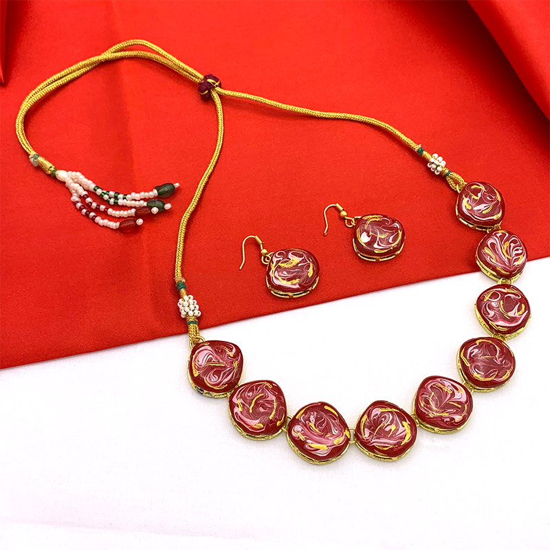 Sujwel Meenakari Necklace Set with Earrings, for Girls and Women (08-0511)