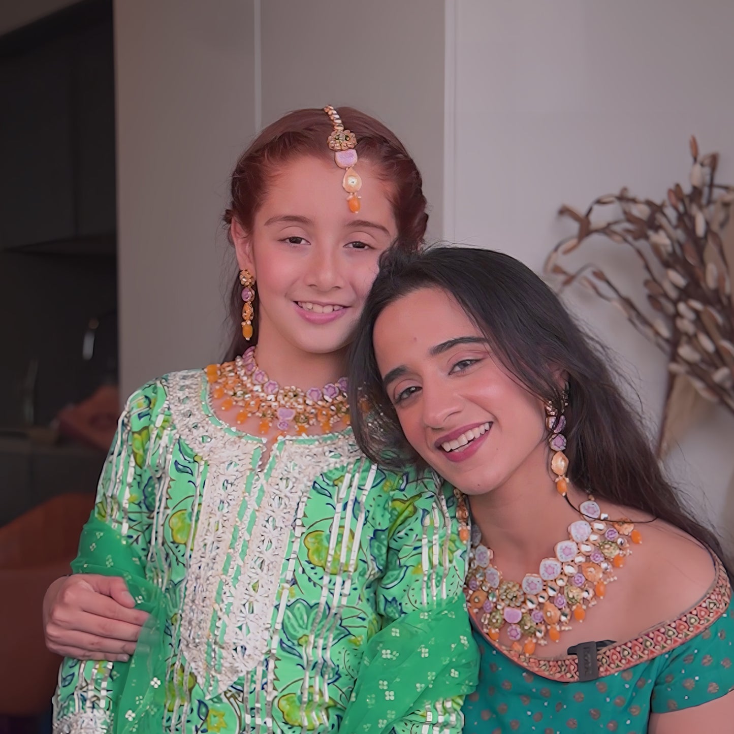 Mother-Daughter Kundan Meenakari Necklace Combo Set (08-0553)