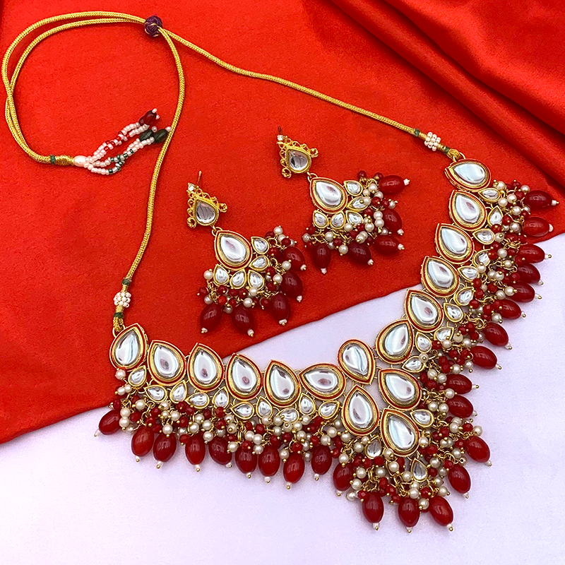 Sujwel Gold-Plated Kundan Necklace and Earrings (08-0524)