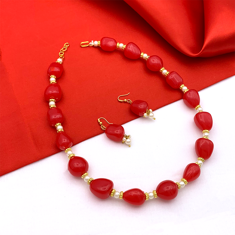 Sujwel Necklace Moti Mala with Matching Earrings for Women and Girls (08-0494)