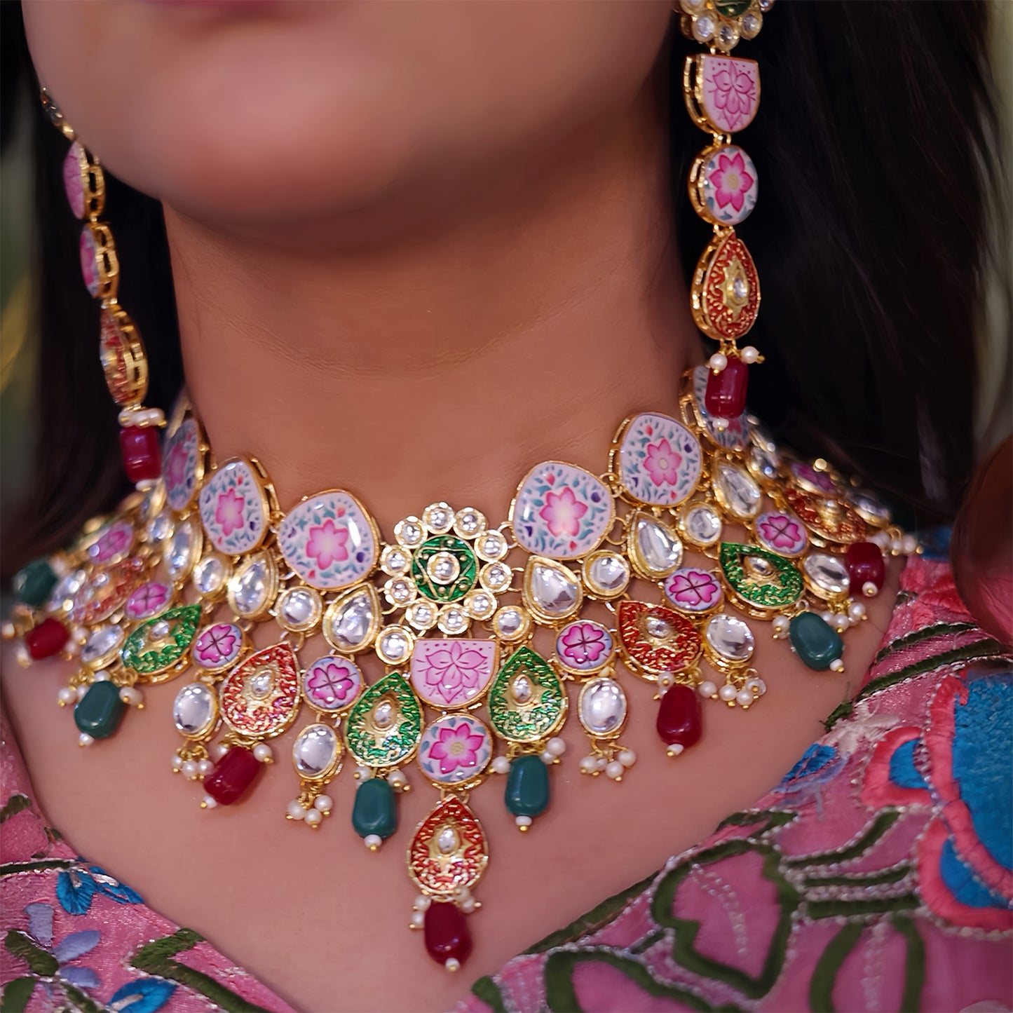 Kundan Meenakari Floral Set (08-0115)