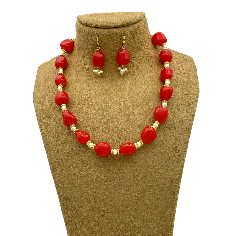 Sujwel Necklace Moti Mala with Matching Earrings for Women and Girls (08-0494)