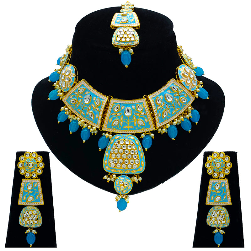 Sujwel Gold Kundan Mina Jewellery Set (08-0467)