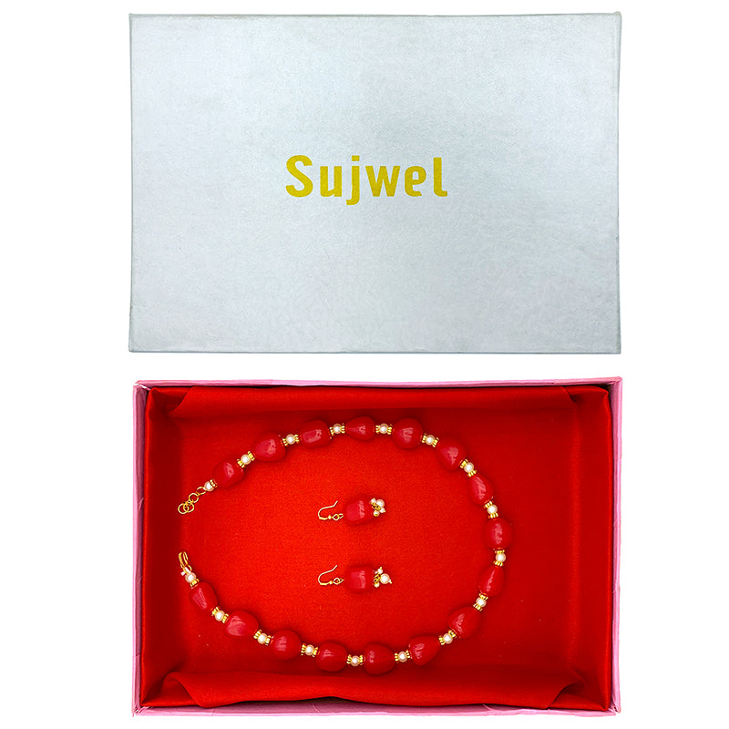 Sujwel Necklace Moti Mala with Matching Earrings for Women and Girls (08-0494)