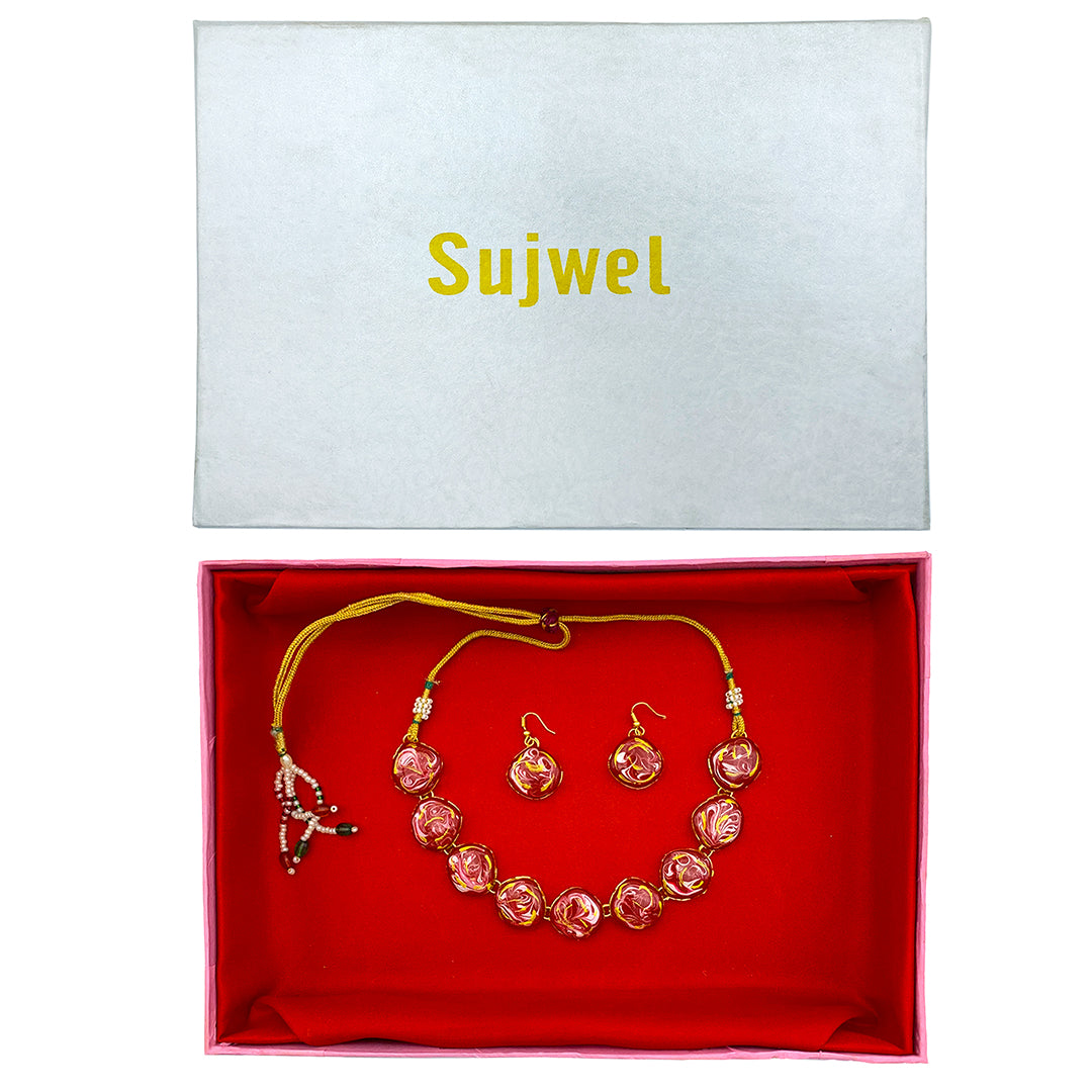 Sujwel Meenakari Necklace Set with Earrings, for Girls and Women (08-0511)